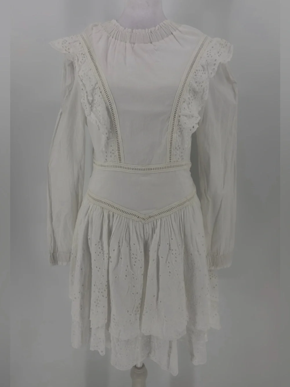 All Saints White Eyelet Lace Long-Sleeve‎ Mini Dress Size 2